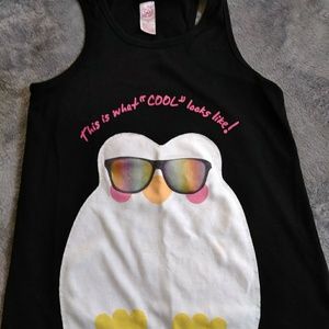 Black racer back tank with penguin